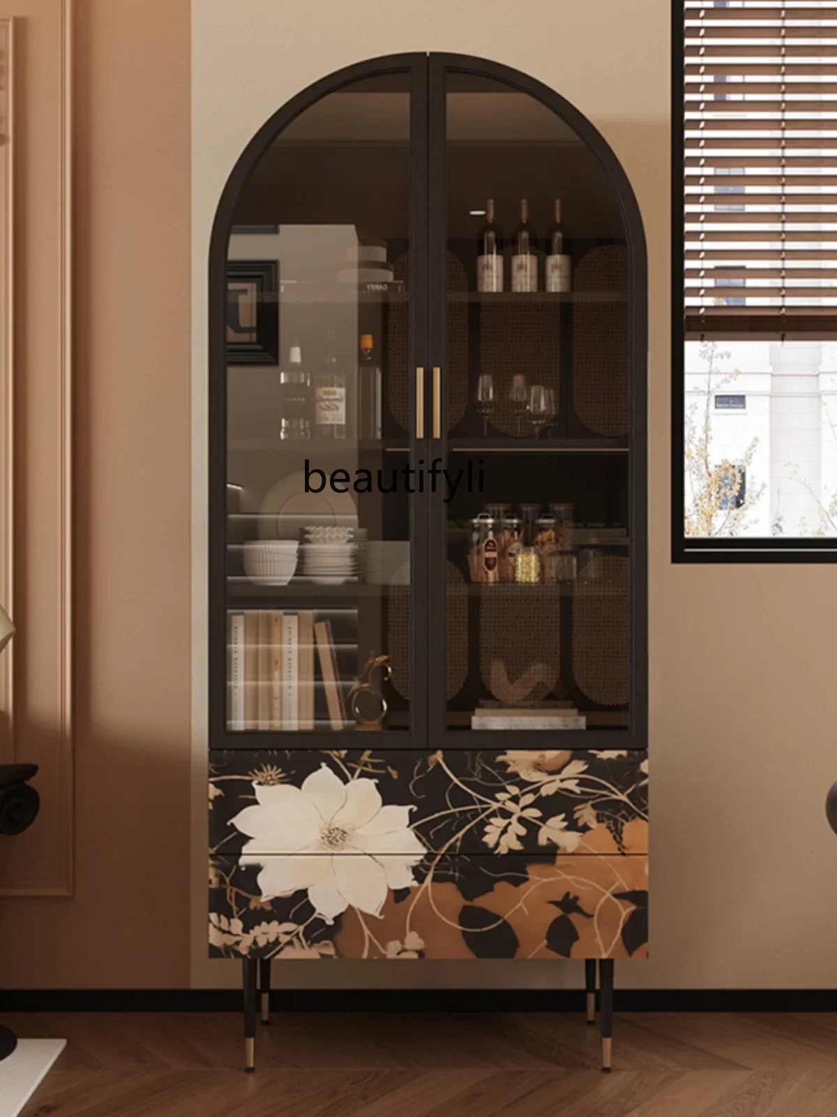 Винный шкаф в стиле ретро французская черная арка американском книжный со