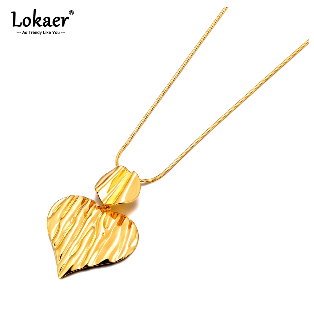 Lokaer Ожерелье С Подвеской В Форме Сердца Для Женщин Текстура Металла Из