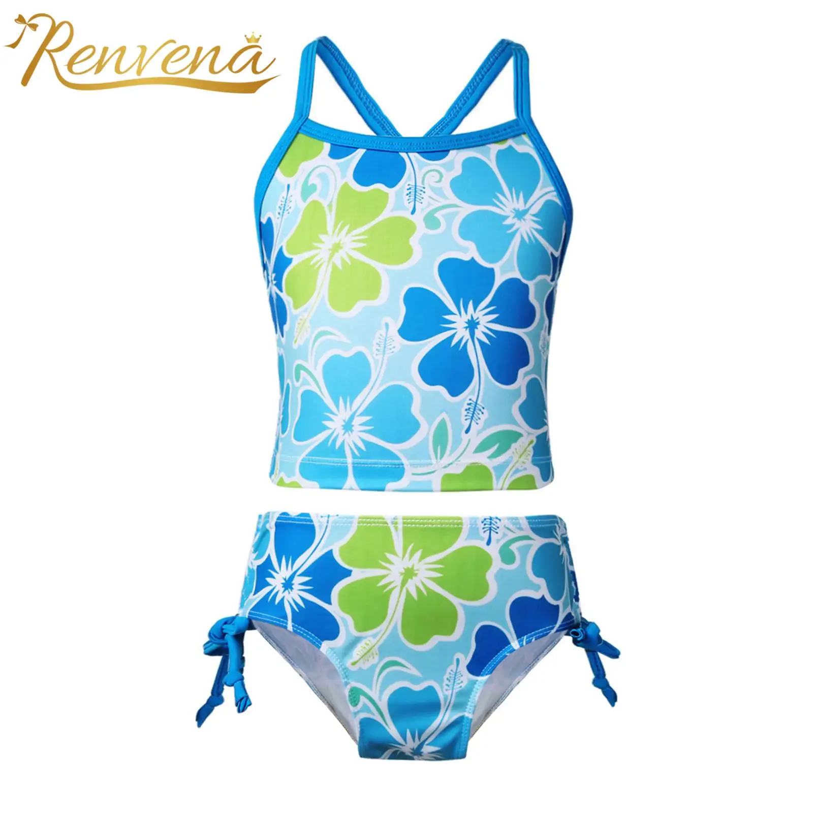 

Женский купальник для девочек, детский танкини, наряд, купальный костюм с цветочным принтом, купальник, топ с низом, летний детский купальный костюм