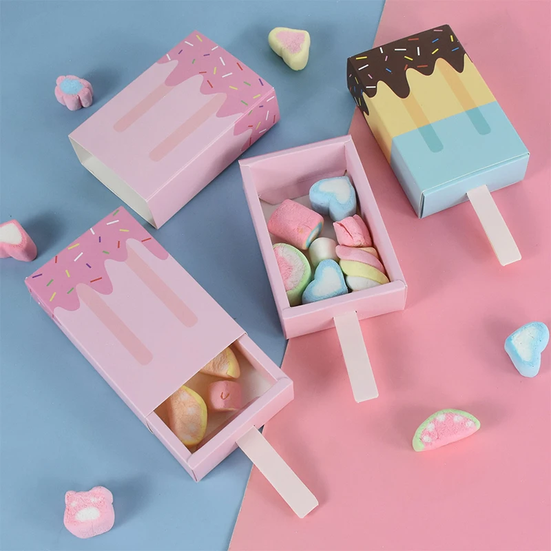 

4/6pcs Cartoon Ice Cream Shape Candy Box Kraft Paper Lollipop Box Drawer Gift Packing Bag Baby Shower Birthday Party Favor Decor