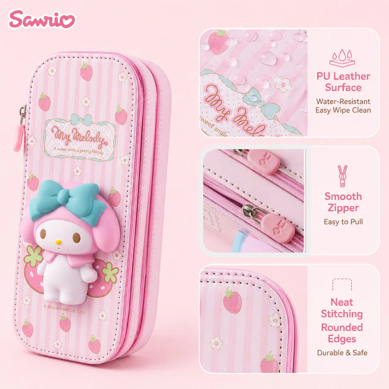 Фото Пенал Sanrio My Melody 3D для снятия стресса, из искусственной кожи, большой вместимости, двухслойный, милый мультяшный пенал-коробка для канцелярии №3