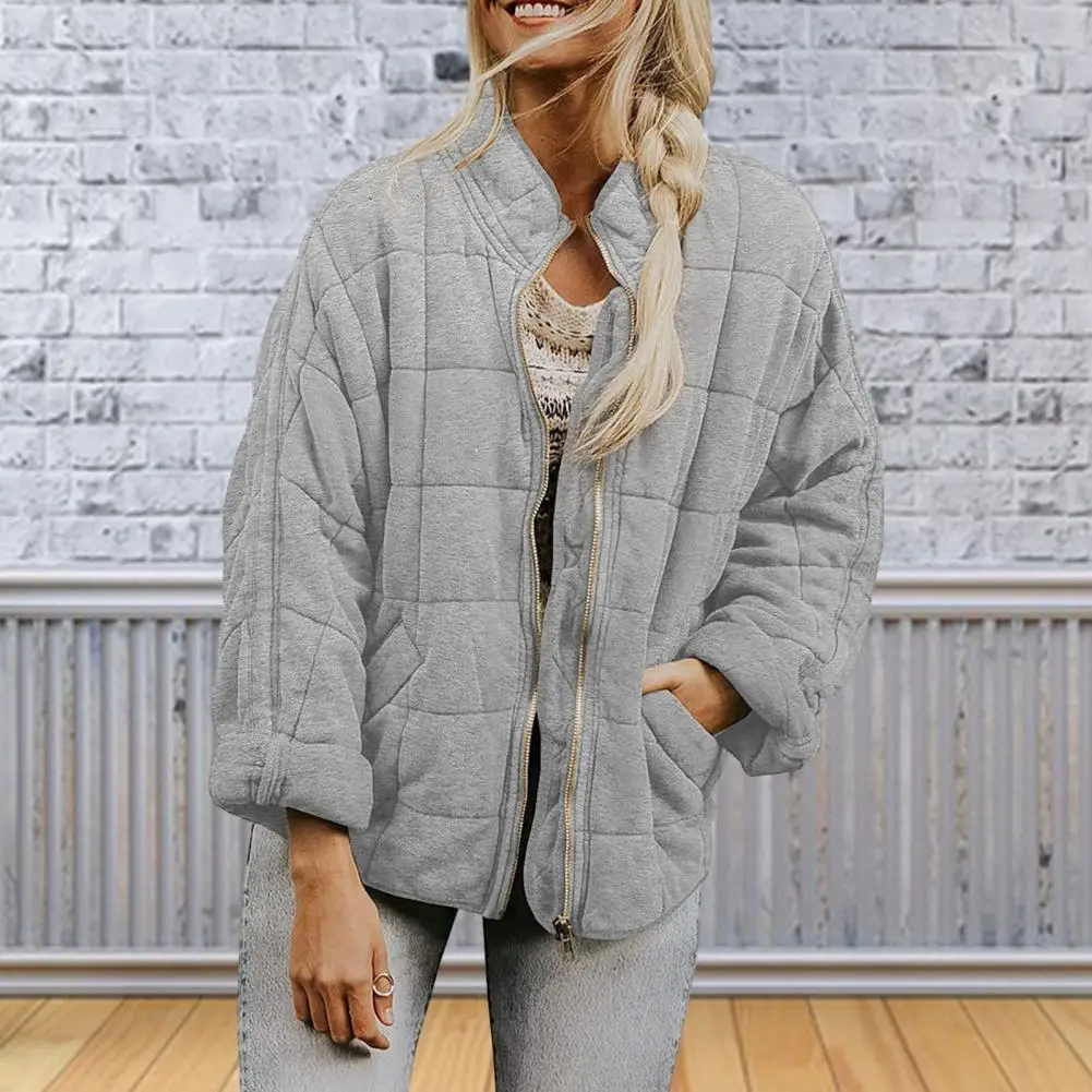 

Lady Winter Coat Women Jacket Cozy Stand Collar Winter Jacket Warm Soft Cardigan with Zipper Closure Long Sleeve for Cold-proof