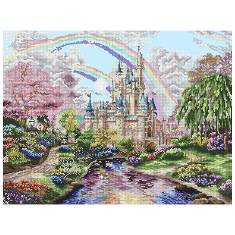 

Amishop Gold Collection Lovely Counted Cross Stitch Kit The Art Of Princess Dream Castle Rainbow Fantasy Landscape Swan