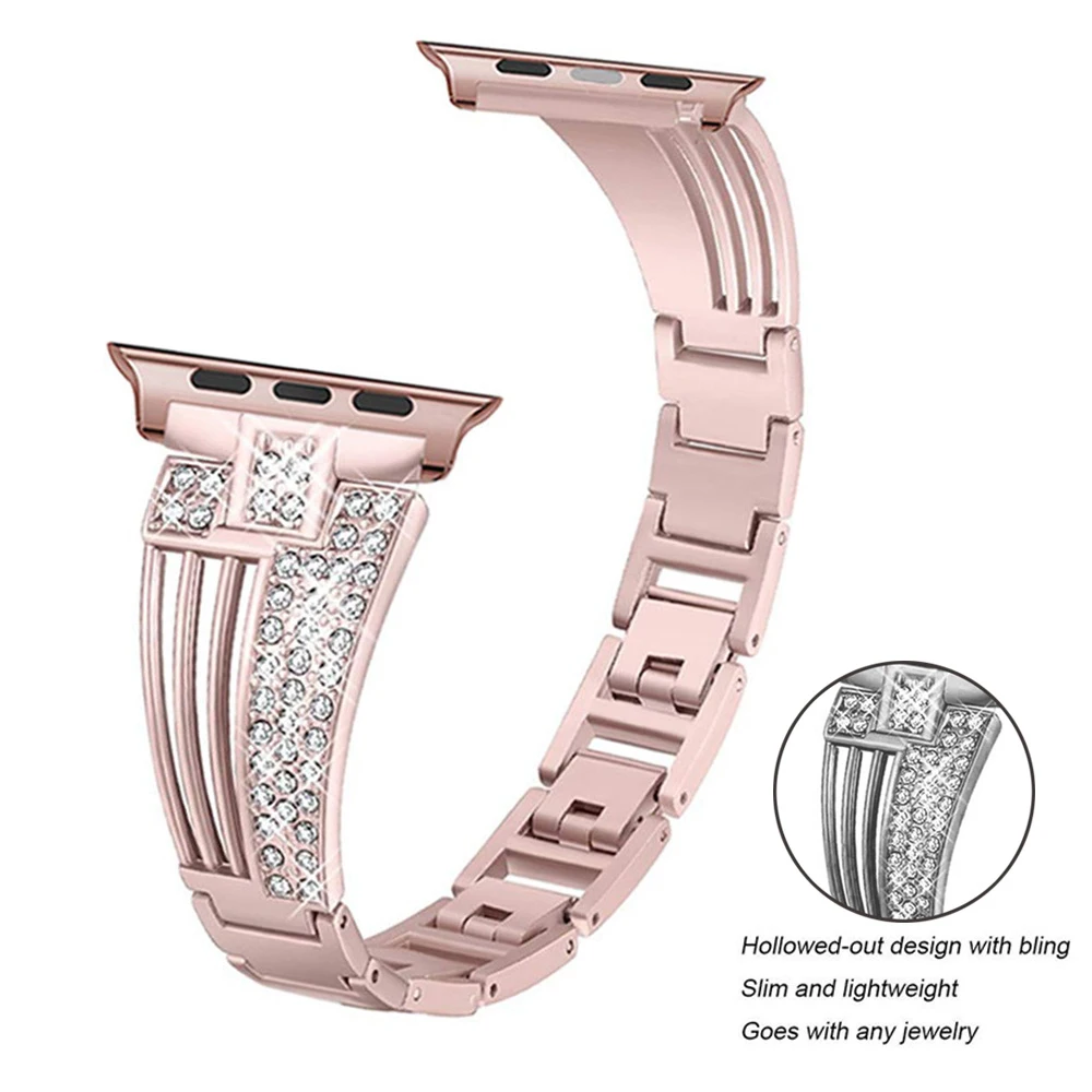 Luxury Crystal Diamond Bracelet Strap For Apple Watch Band 7 42mm 38 40 44 mm Series 6 5 4 3 Bands Steel Women Wrist for iwatch