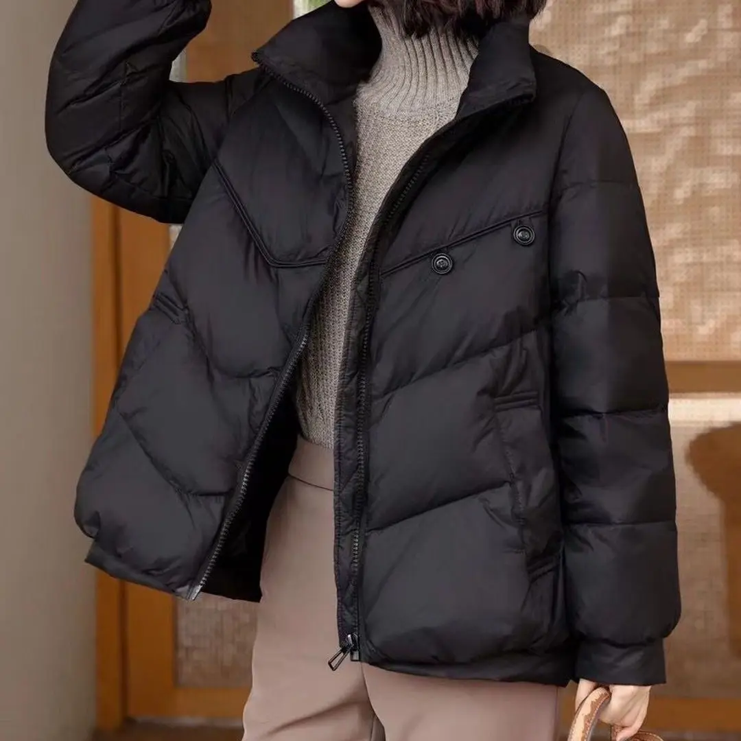 Autumn and Winter New White Duck Down Jacket Straight Short Thin Warm Female Women Down Coats Women Stand Collar Pockets M21