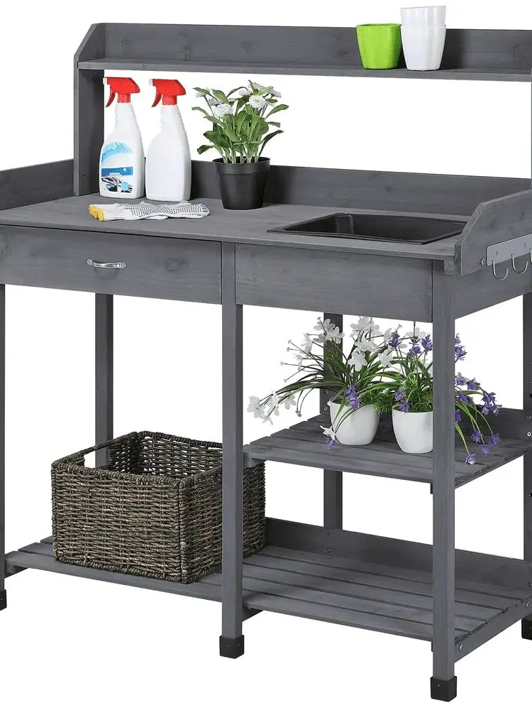 

Yaheetech Garden Potting Bench w/Sink Drawer Rack Shelves, Gray