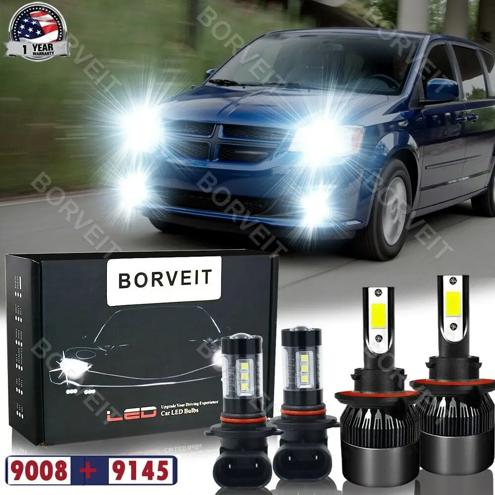 

4pcs Hi/Lo + Fog Light kit 6000K combination is suitable For Dodge Caravan 08-10