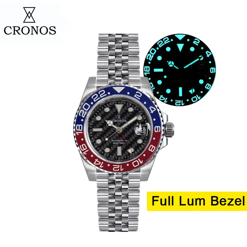 

CRONOS GMT Watches Bidirectional Bezel Men's Mechanical Watch Sapphire Glass Luxury Top Brand 200M Waterproof Business Clock