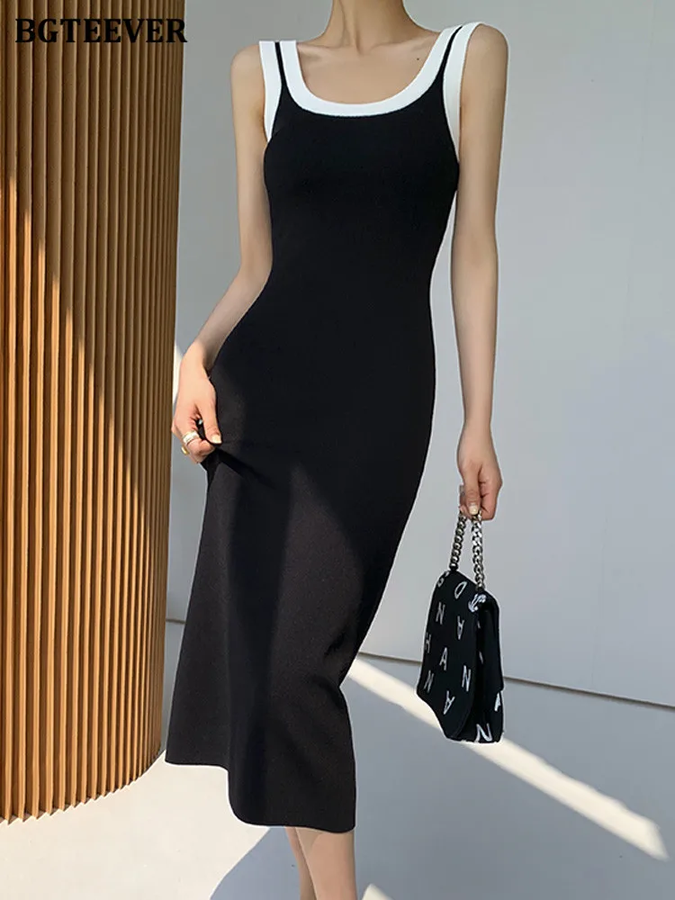 

Платье BGTEEVER женское трикотажное, Стильное элегантное Облегающее, без рукавов, с зауженной талией, на лето