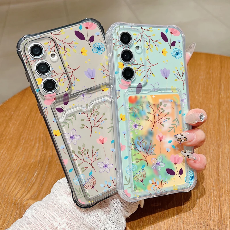 Прозрачный чехол-сумка с цветочным принтом для Samsung Galaxy S24 S23 S22 Ultra Plus S21 FE A55 A52 A54 A15