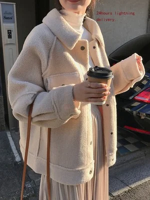 

2021 Early Spring Anti Sheepskin Coat Female New Loose Plush Coat Shirt Jacket