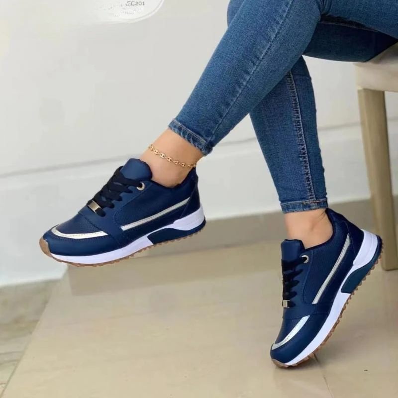 

Women Sneakers Fashion Mesh Leather Patchwork Platform Sports Shoes Breathable Comfort Ladies Outdoor Running Vulcanized Shoes
