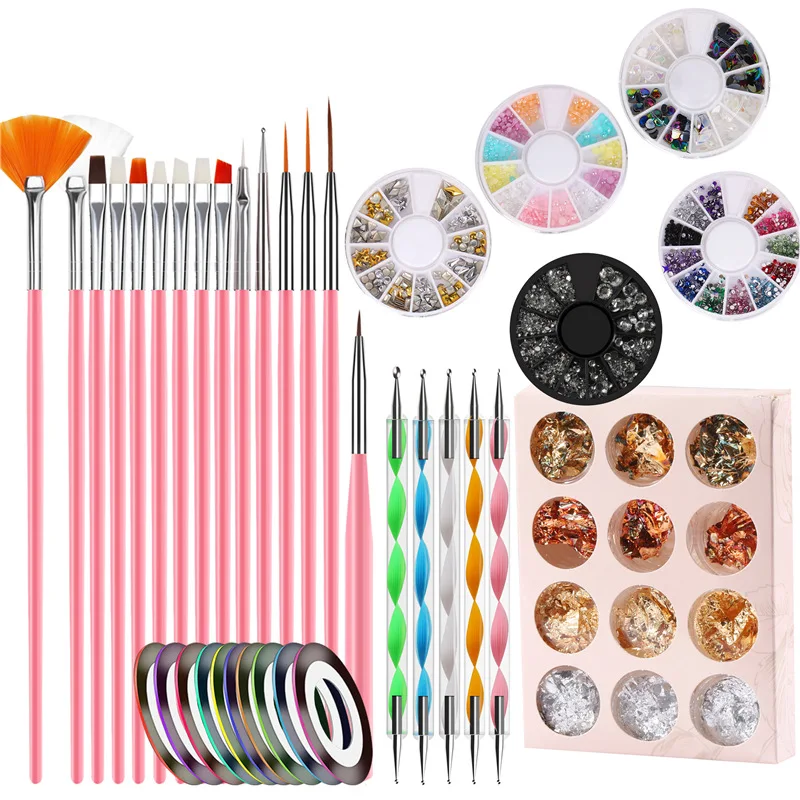 

TIANMI 15Pcs Nail Art Brush Design Tip Painting Drawing Carving Dotting Pen FlatFan Liner Acrylic Gel UV Polish Tool Manicure