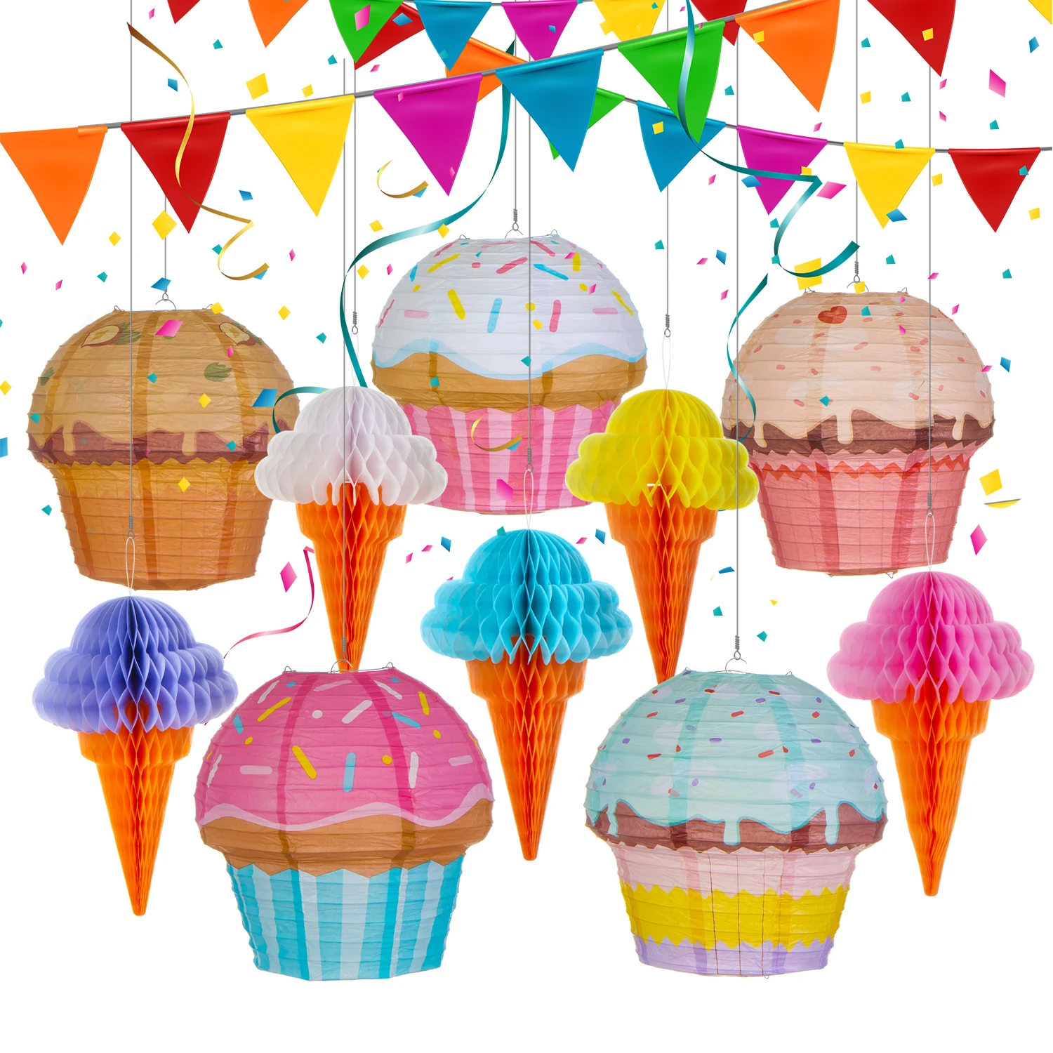 

5/10 Pcs Cupcake and Ice Cream Hanging Paper Lanterns Donut Mix Paper Lampion Sweet Candy Baby Shower Kids Birthday Party Decor