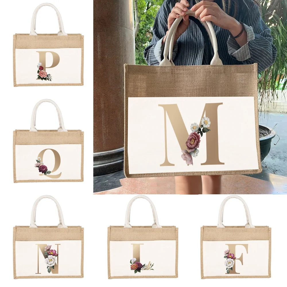 

Shopping Bag Tote Folding Pouch Handbags Picnic Bag Large-Capacity for Travel Grocery Bag Tote Bag Beach Bag Letter and Flower