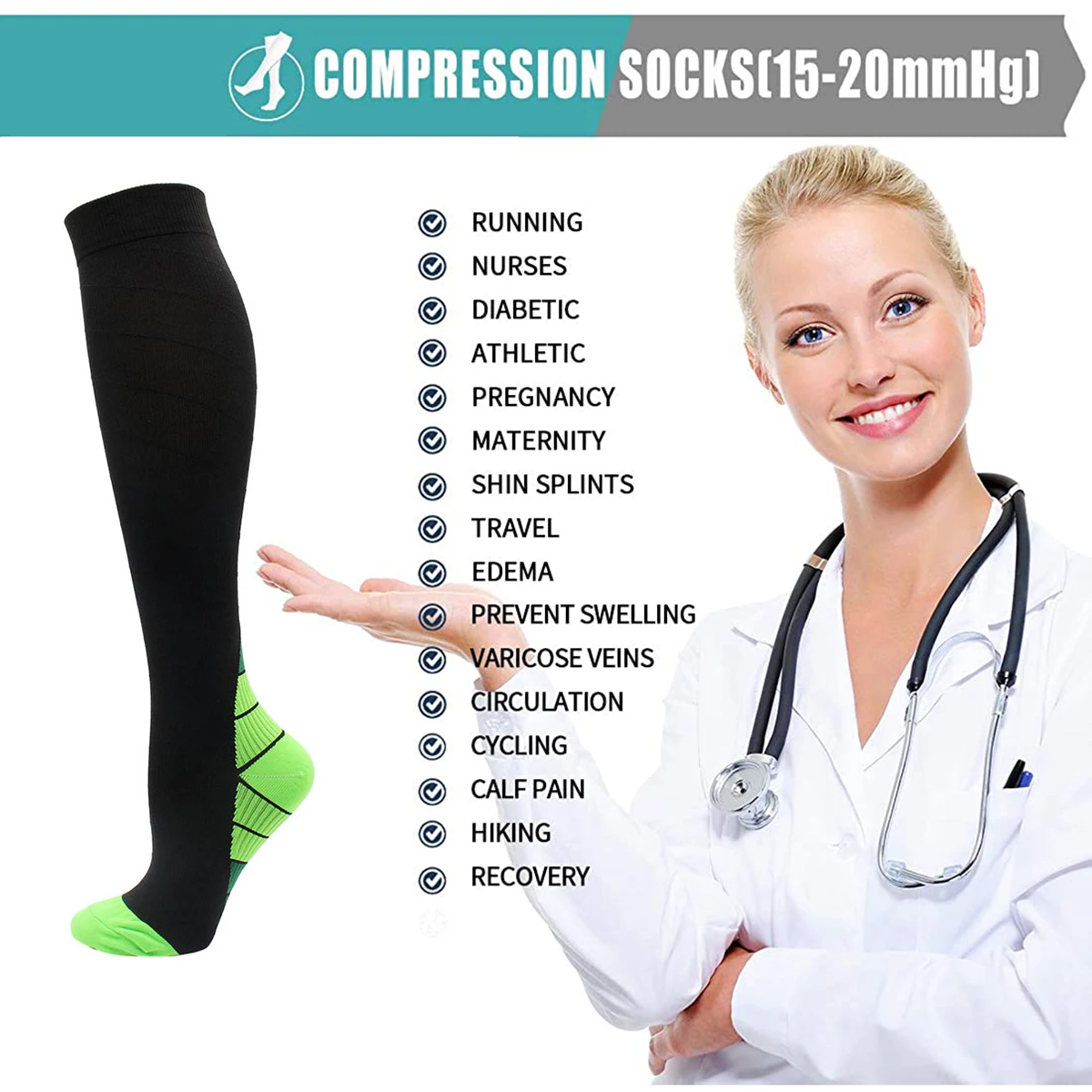 Over the Knee Compression Socks Basketball Cycling Hiking Sports Socks Varicose Veins Diabetic Nursing Socks for Men and Women