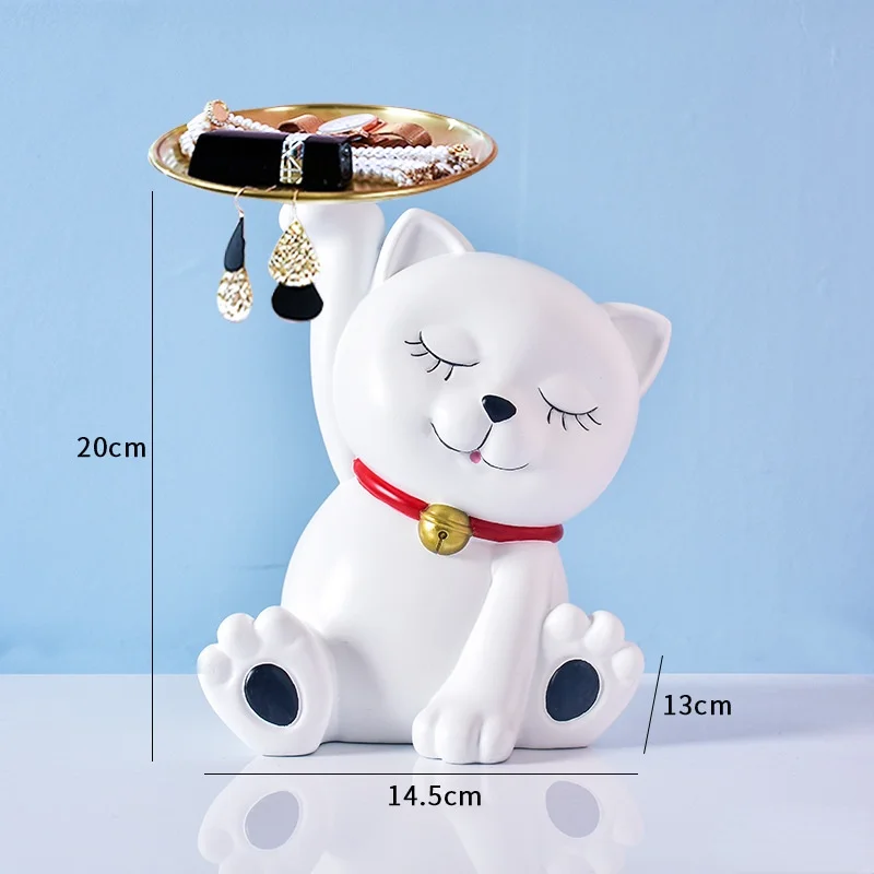 Лаки статуя кота лоток для хранения орнамент смола животное скульптура домашний