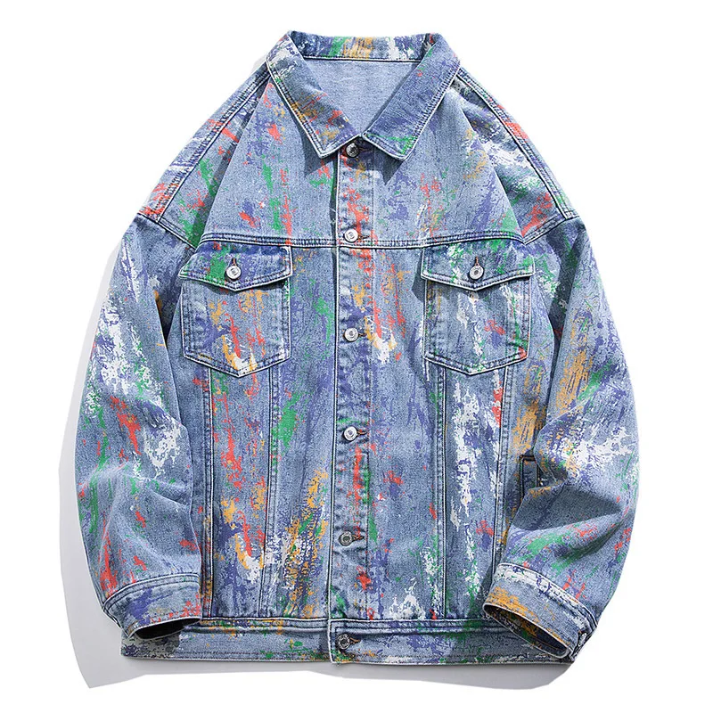 

Spring Autumn Denim Coat Men Baggy Denim Coat Men American Trend Denim Jacket Men Printed Denim Jacket Men Denim Coat