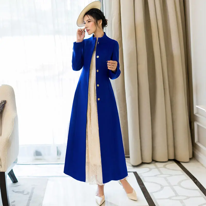 Single Breasted Wool Coat With Belt England Style Women Long Cashmere Coat Solid Slim Women's Winter Woolen Trench Coat