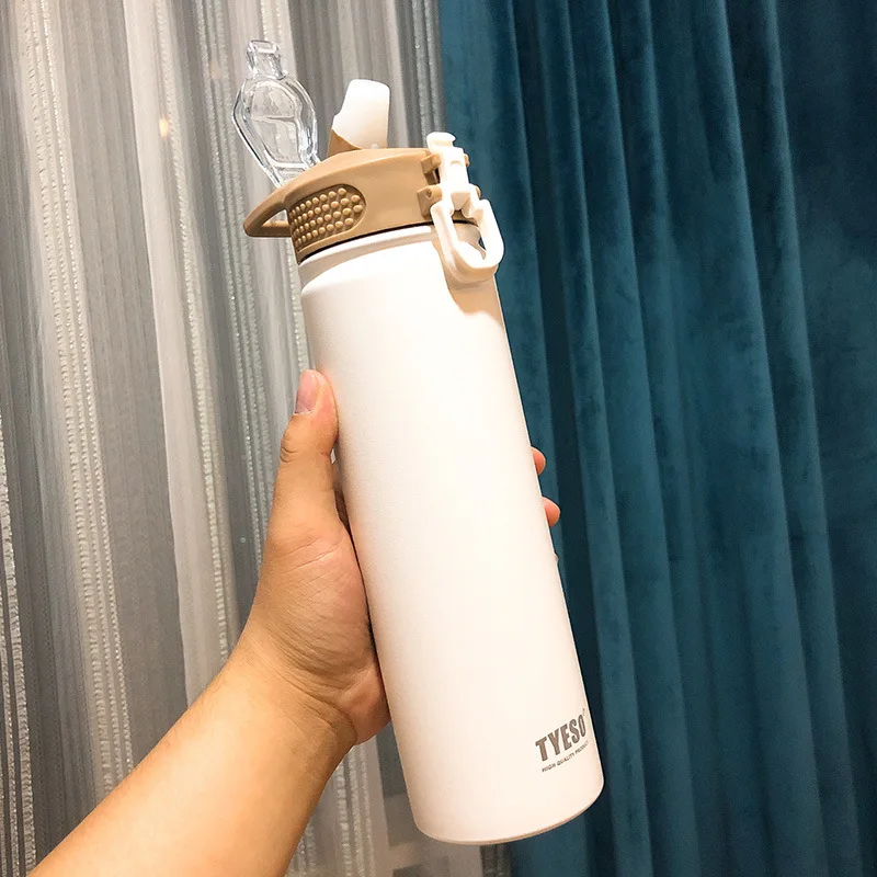 

1pc Thermos Bottle with Straw 530ml 750ml Stainless Steel Thermal Cup Car Insulated Flask Water Tumbler for Outdoor Sports
