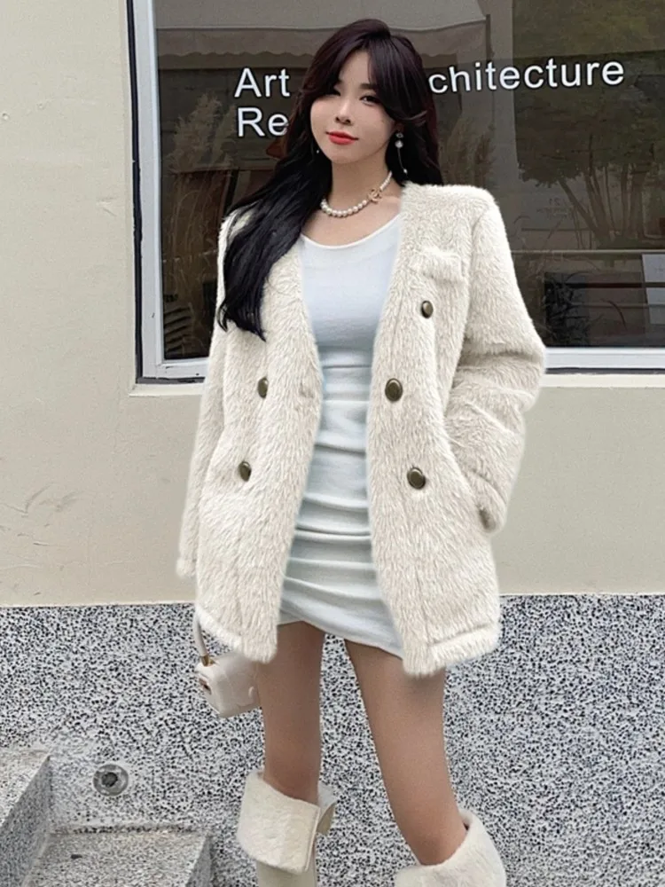 Autumn Winter New Faux Fur Coat Women High-Quality Luxury Plush Jacket Korean Fashion One Piece Clothes