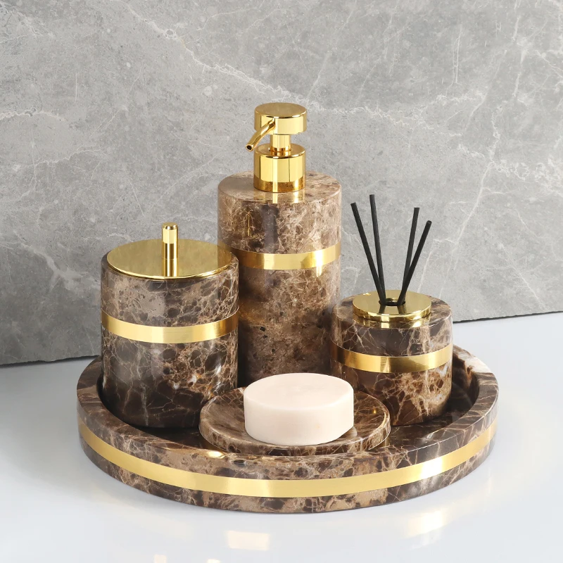 Emperador темный натуральный мрамор аксессуары для ванной комнаты роскошные золотые