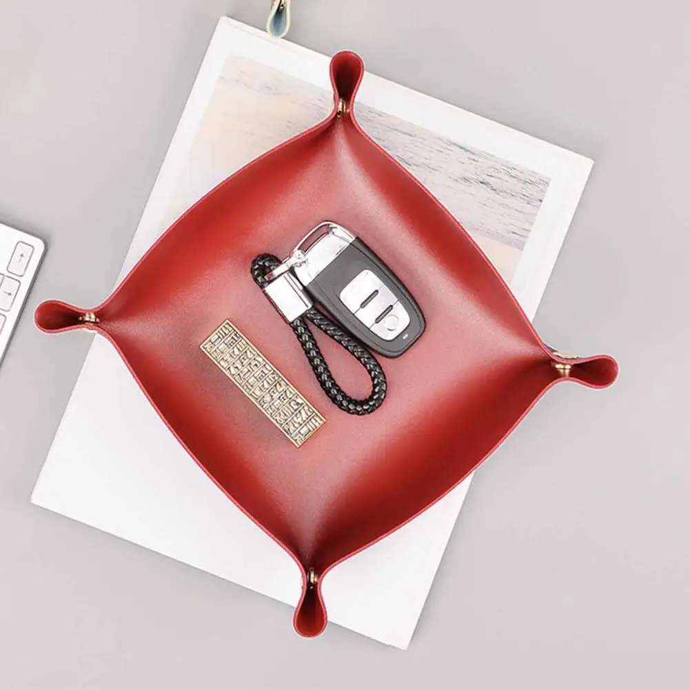 

Key Tray Simple Faux Leather Anti-slip Jewelry Cosmetic Multi-purpose Key Plate Tray for Living Room Storage Box Key Plate