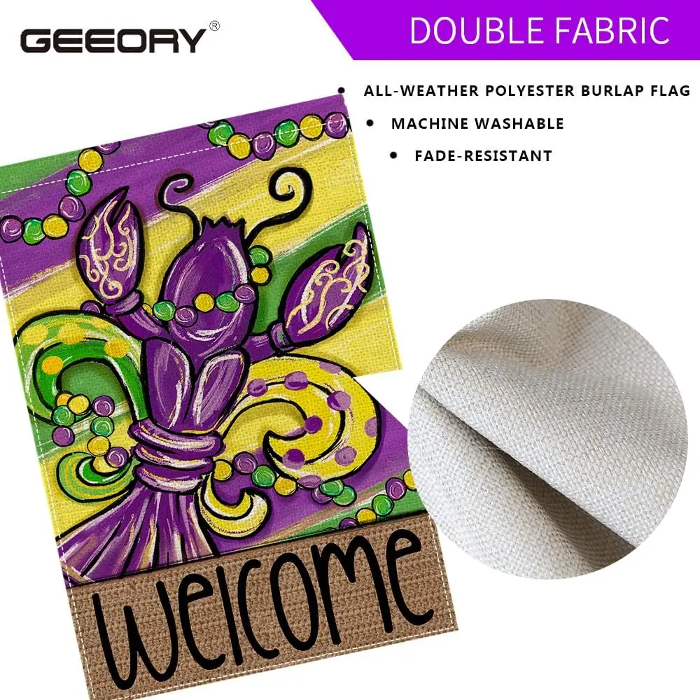 GEEORY Марди Гра Флер де Лис Садовый флаг 12 5x18 дюймов бусины Раки Новый Орлеан