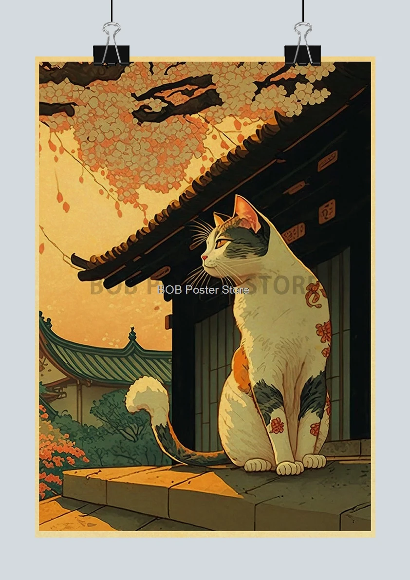 

Постер кошка сакуры Lanxihaibao