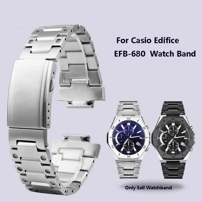 

New Solid Stainless Steel Watchband For Casio Edifice EFB-680 Nylon Watch Band Convex Mouth Wrist Strap Men Bracelet 14mm