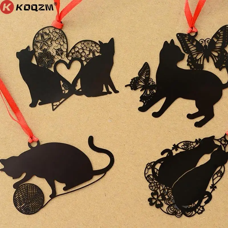 

2pcs Cute Black Cat Bookmark Holder Paper Marker Metal Hollow Bookmark Stationery Supplies Bookmarks For Books