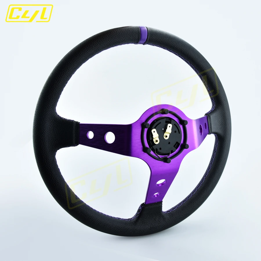 Рулевое колесо JDM из ПВХ и кожи рулевое с фиолетовыми спицами глубокой тарелкой
