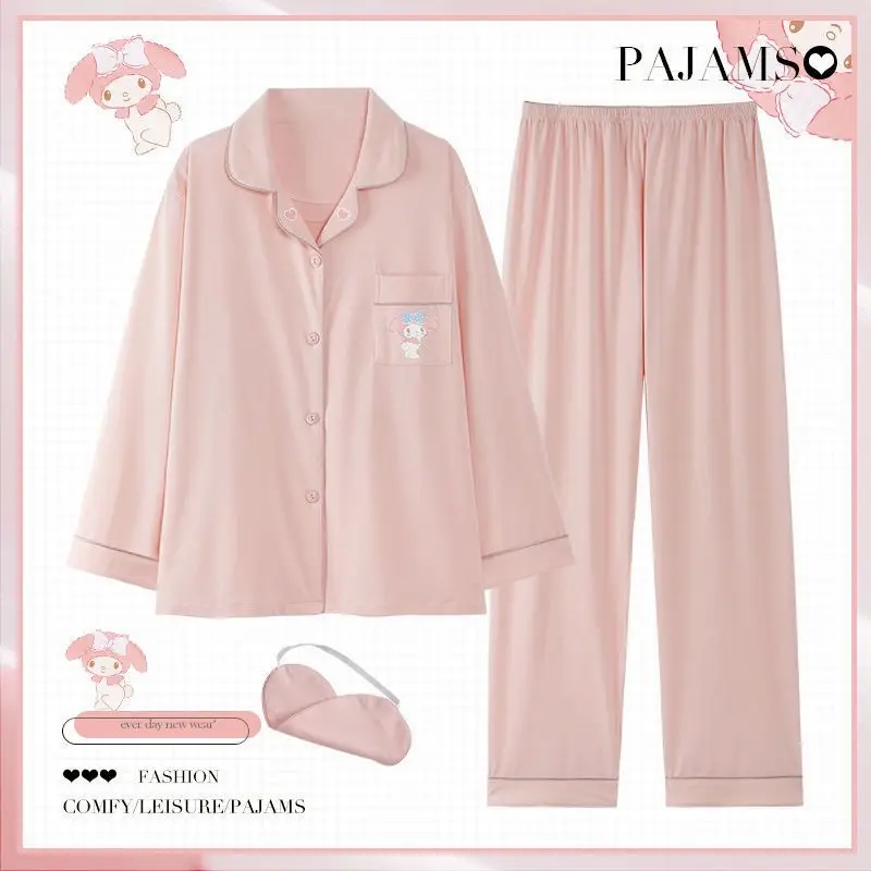 

Sanrio Kawaii Pajamas My Melody Cinnamoroll Cute Cartoon Soft Cotton Home Two-Piece Peach Color Y2K Spring Autumn Girls Toys