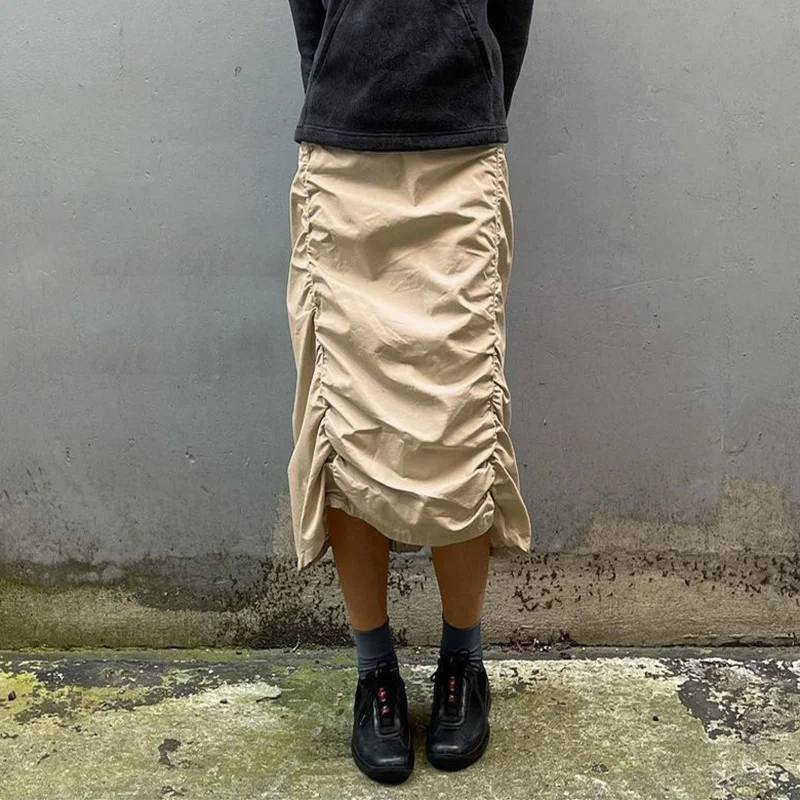 

Длинные свободные юбки-карго hirigin с заниженной талией, винтажные Юбки-миди цвета хаки в стиле Харадзюку, уличная одежда Y2K