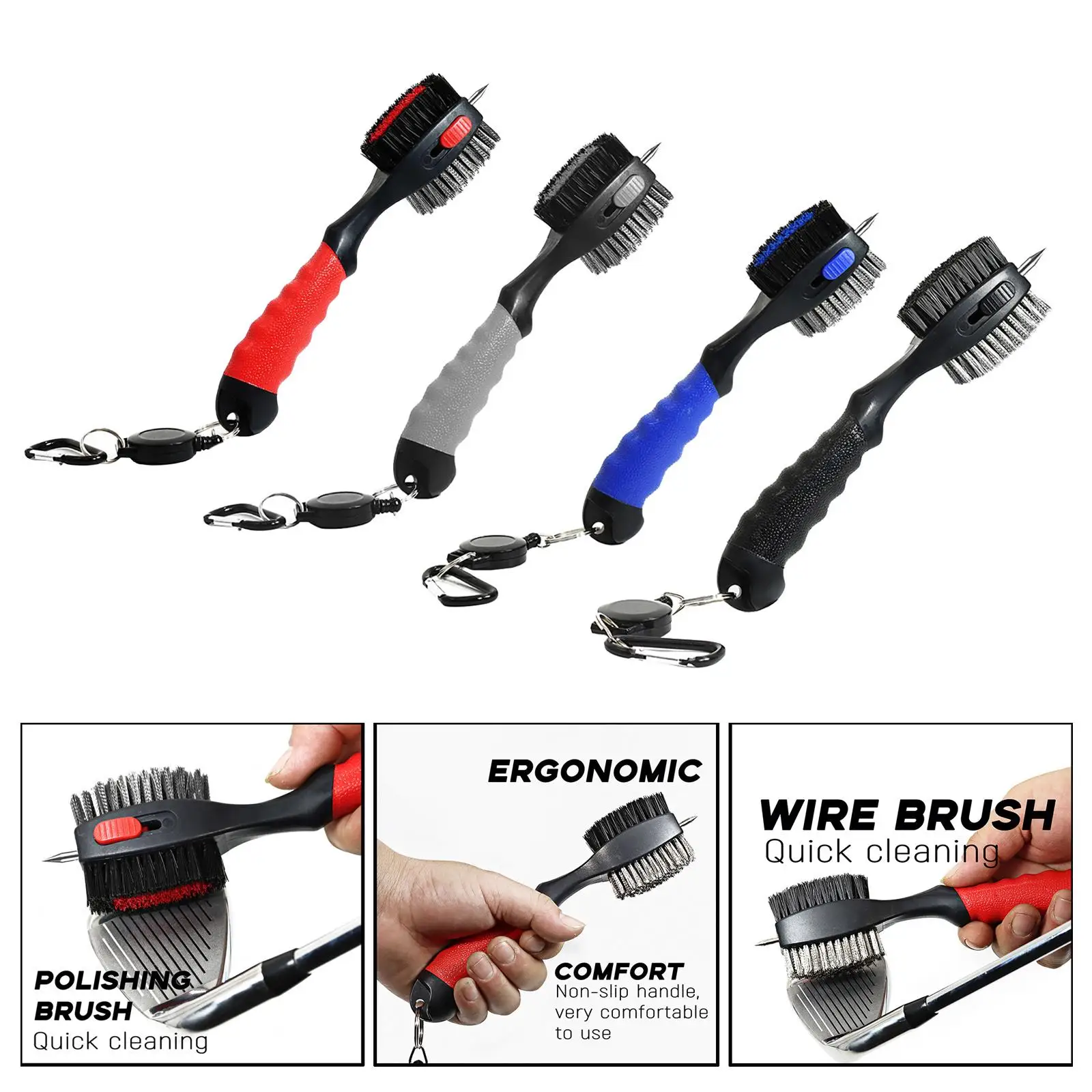 

Щетка для гольф-клуба, выдвижной очиститель пазов с карабином, инструмент для очистки мешка для гольфа, аксессуары в подарок