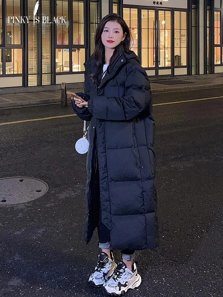 PinkyIsBlack New Solid Color Long Straight Winter Coat Casual Women Parkas Clothes Hooded Stylish Winter Jacket Female Outerwear