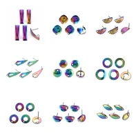 kissitty 11 style multi color rainbow color stainless steel stud earrings findings with loop diy stud earrings jewelry findings