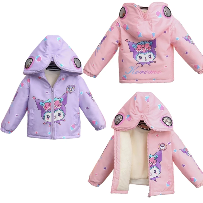 

Sanrios аниме Kawaii Kuromi осень-зима детское хлопковое пальто с капюшоном мультяшная милая девочка плюшевая Женская куртка детский подарок