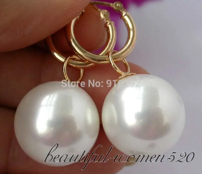 

Hot sell Noble Wholesale 14mm round white south sea shell pearl earring