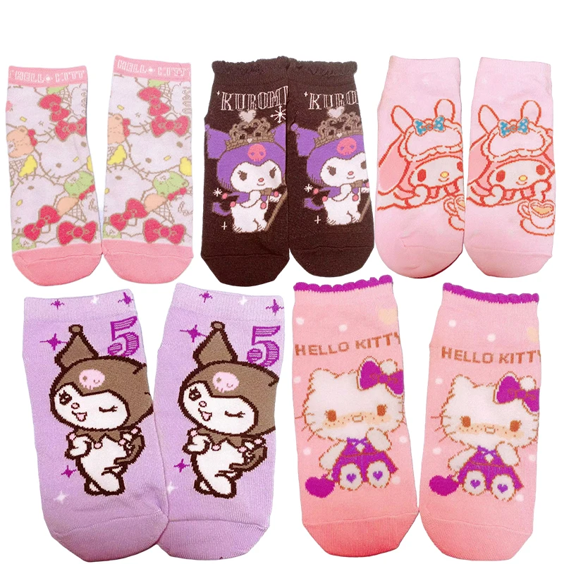 

Sanrioed Kuromi мой Мелодия Hello Kitty Ретро средняя трубка ворсовые носки четыре сезона кавайные аниме плюшевые хлопковые носки подарок для детей