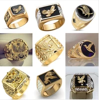 eagle flying domineering metal eagle male ring punk style enamel animal male ring for man jewelry gold color ring wholesale