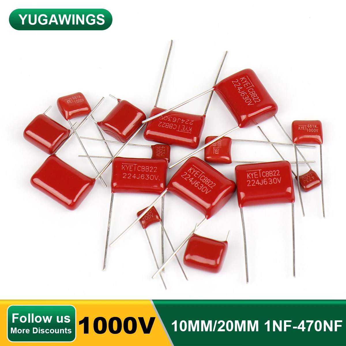 

10Pcs CBB Capacitor 1000V CBB Polypropylene Film Capacitor 8/10/15/20MM 101 103 104 105 125J 221 222 223 224 225 332 333 334