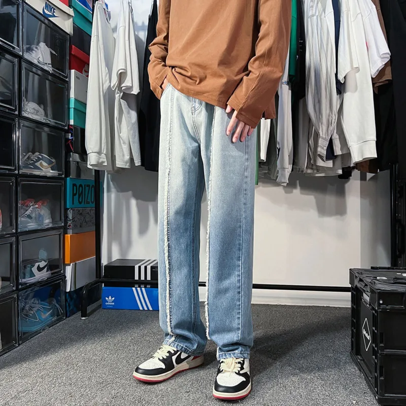 Blue Black Baggy Jeans Men Fashion Casual Straight Jeans Men Streetwear Hip Hop Loose Tie Dye Denim Pants Mens Trousers S-2XL