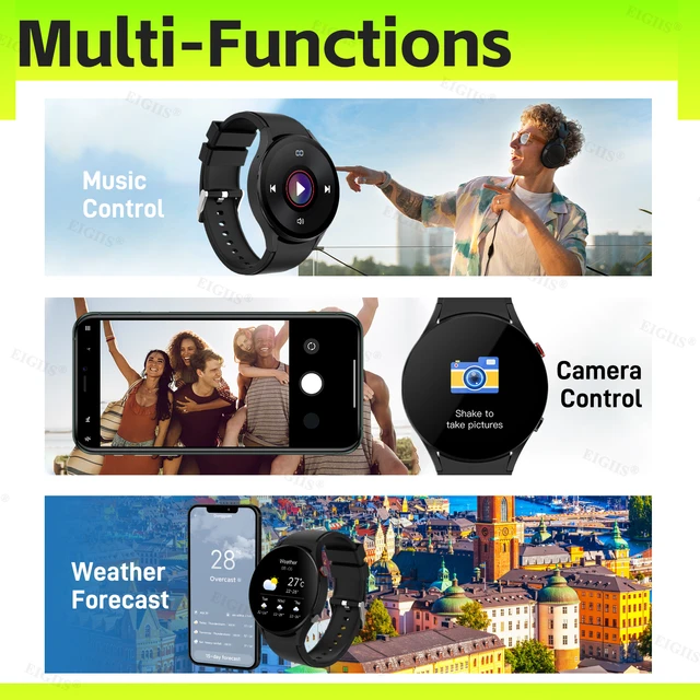 EIGIIS Smart Watch 1.32'' IPS Display Voice Calling 24H Health Monitor Custom Dial 70+ Sports Modes Men Smartwatch For Samsung 6
