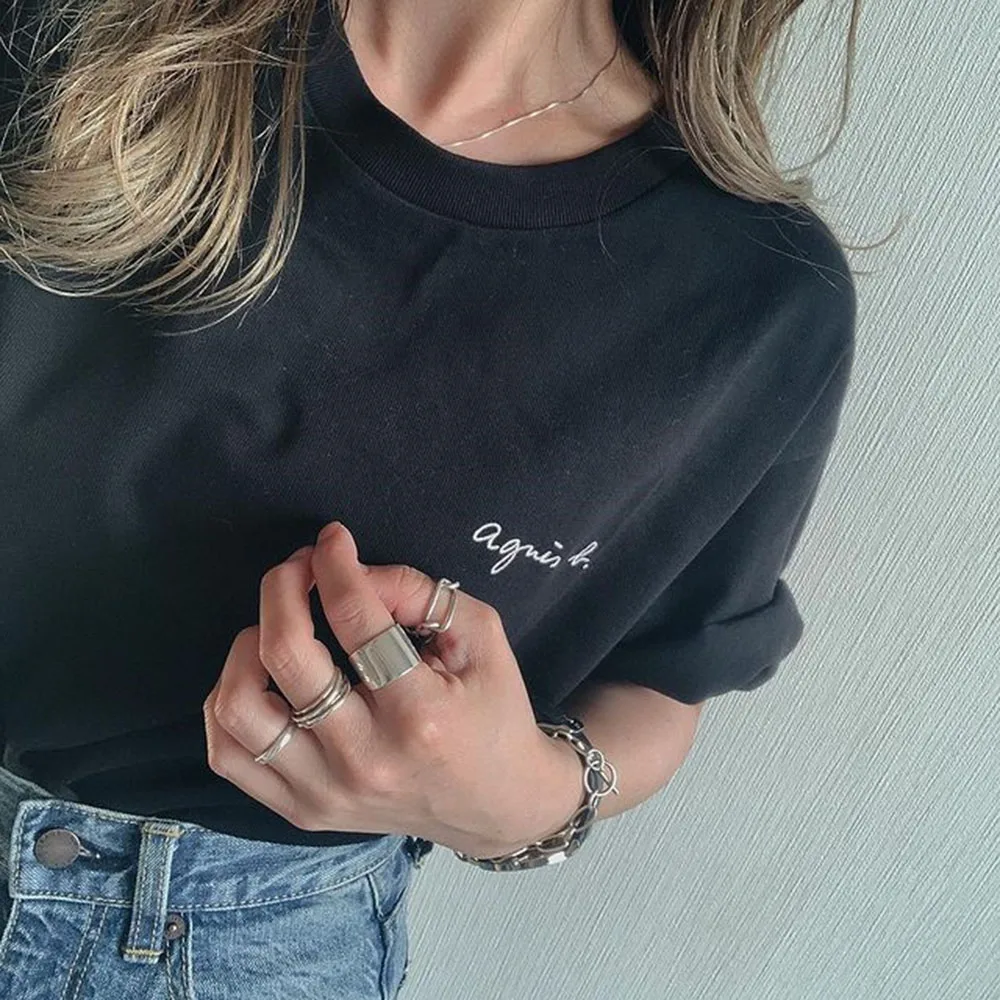 

Letter Straight Women T-Shirts Black Print Fashion Casual Tees Preppy Korean Janpanese Style Girl Simple Sports Tops Streetwear
