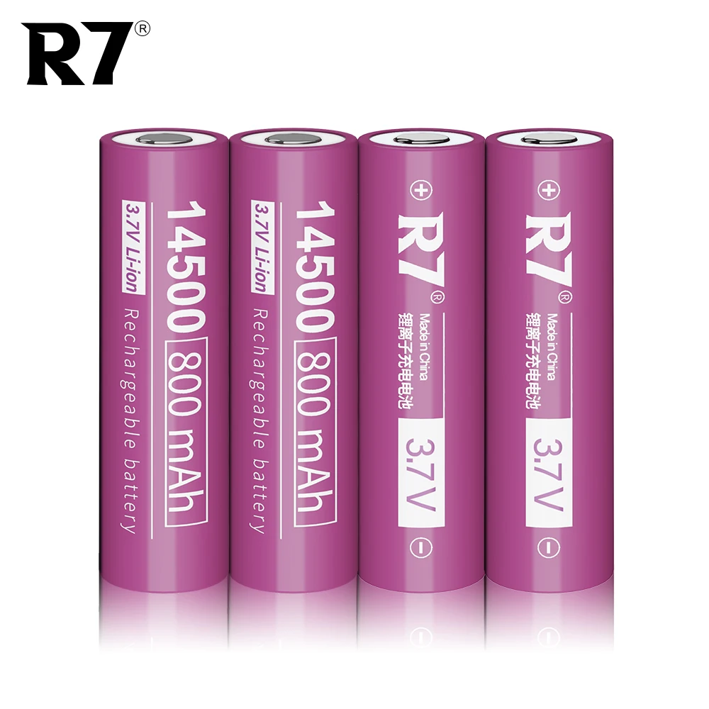 R7 Brand 14500 800mAh 3.7V Li-ion Rechargeable Batteries 14500 AA Battery Lithium Cell for Led Flashlight Headlamps Torch Shaver