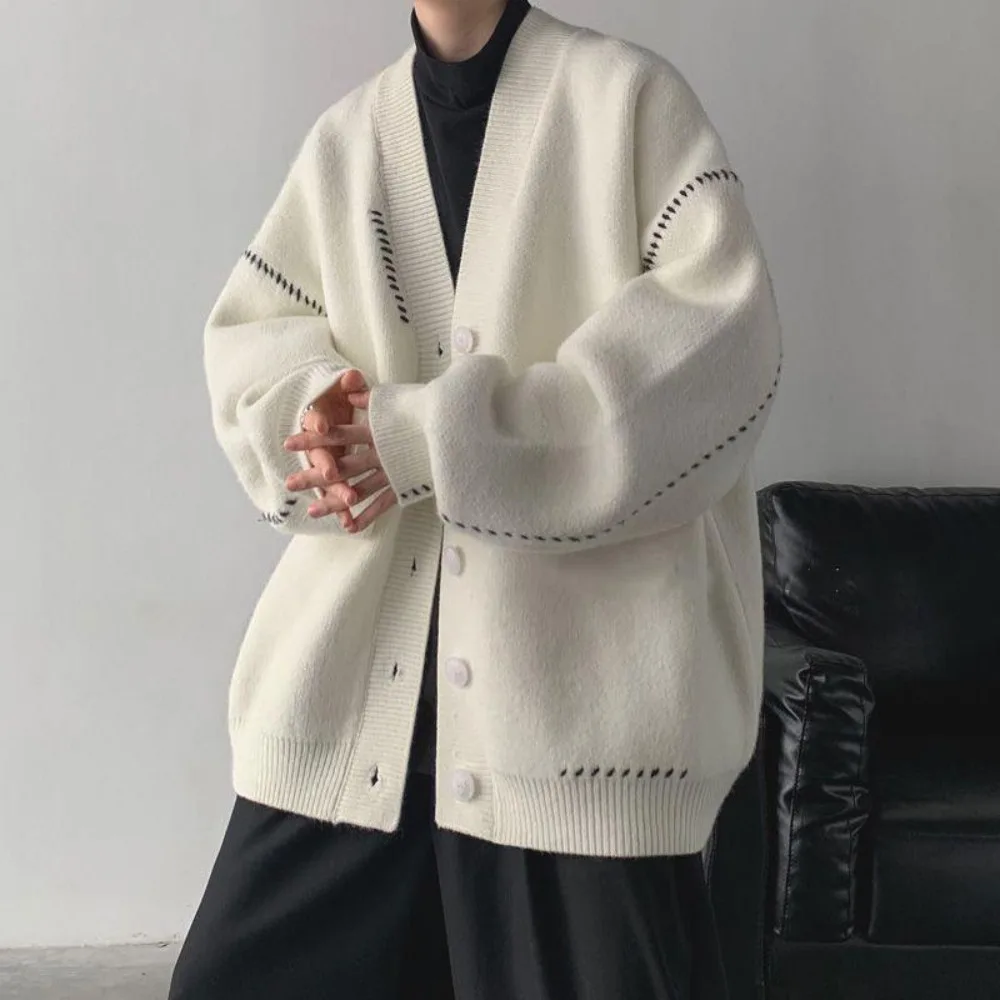 Sweater Coat Men's Loose Vintage Slouchy Style Sweater Autumn and Winter Thickened Fashion Ins Couple Cardigan V-neck Knitting