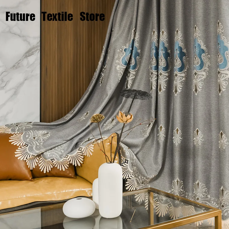 

New Velvet Embroidered Blackout Curtains Finished Bedroom Living Room Study European-style Curtains Hotel Curtains