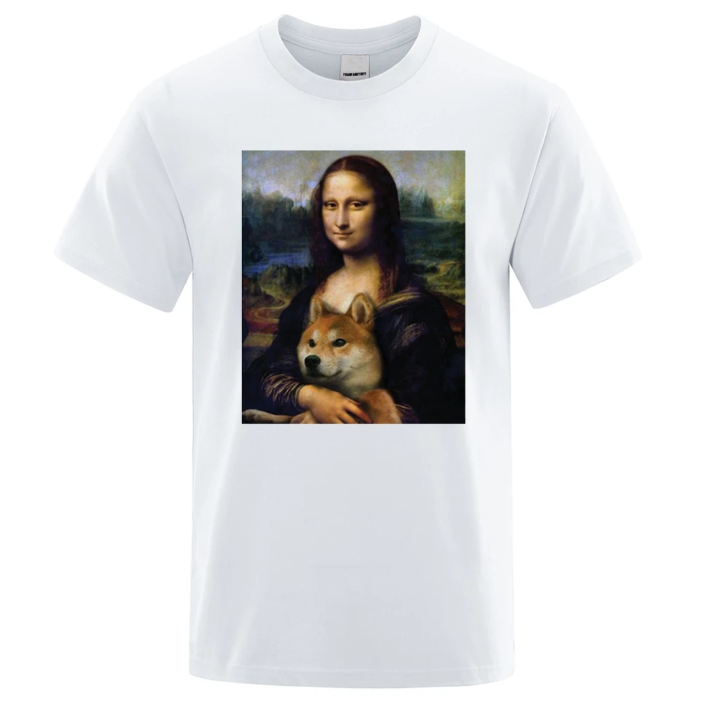 

Mona Lisa Shiba Inu Doge Loose Men T Shirt 2021 Summer T-Shirt Fitness Casual Short Sleeve Tee Shirt Brand Cool Fitness Tops
