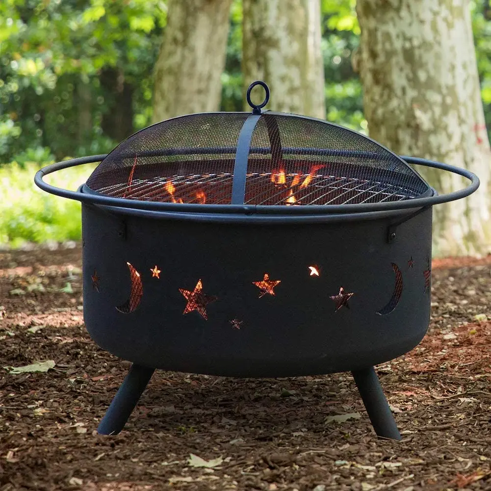 

Danlong 32" Round Fire Pit Outdoor Bonfire Wood Burning for Backyard Fire & Patio Heater with Cooking BBQ Grill Grate